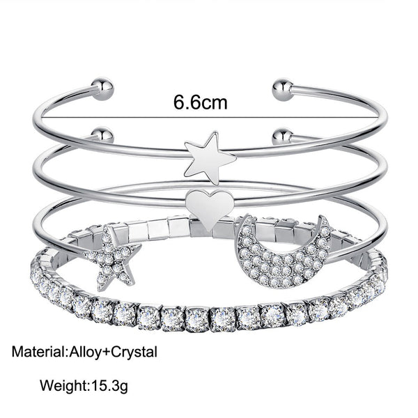 TOUCHEART 4PCS/SET Star&Heart&Moon Bracelets&Bangles For Women Cuff Bracelet Trending Jewelry Love Open Bracelet Femme SBR190464