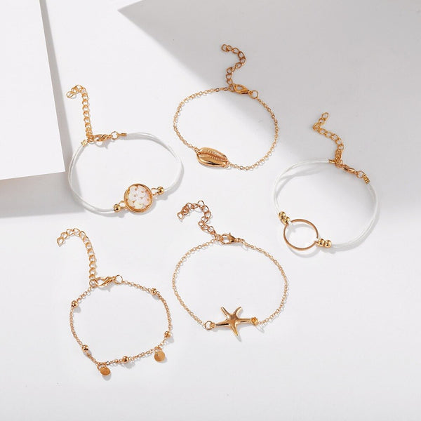 TOUCHEART 5Pcs/Set Trendy Gold Seashell Bracelet Handmade Shell Bracelets&Bangles For Women Jewelry Tassel Bracelets SBR190444