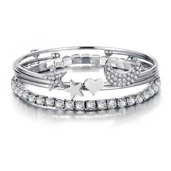 TOUCHEART 4PCS/SET Star&Heart&Moon Bracelets&Bangles For Women Cuff Bracelet Trending Jewelry Love Open Bracelet Femme SBR190464