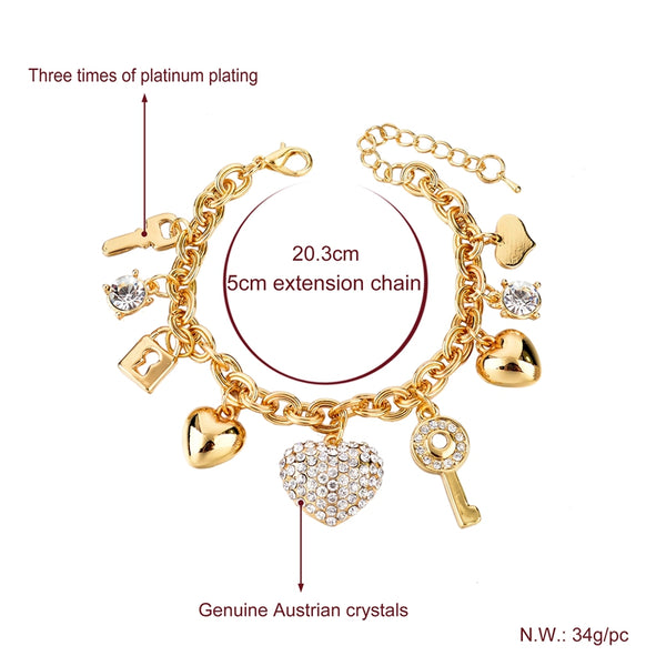 TOUCHEART Stainless Steel Heart & Key Charms Bracelets & Bangles For Women Jewelry Making Gold  Wedding Bracelet Femme SBR140221