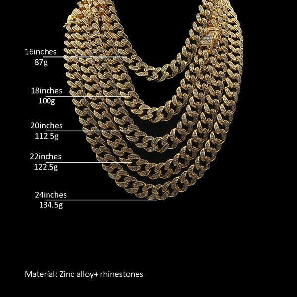 13mm Miami Cuban Link Chain Gold Silver Necklace Bracelet Iced Out Crystal Rhinestone Bling Hip hop for Men Jewelry Necklaces
