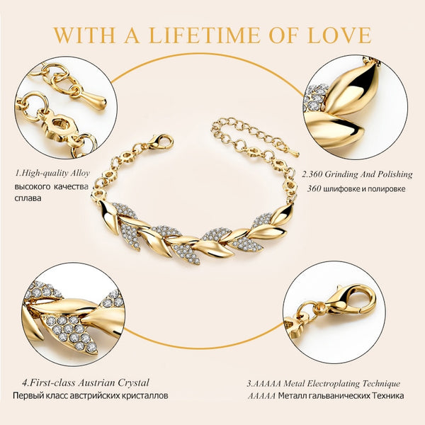 TOUCHEART Braided Gold color Leaf Bracelets & Bangles With Stones Luxury Crystal Bracelets For Women Wedding Jewelry Sbr140296