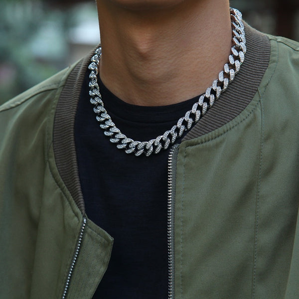 13mm Miami Cuban Link Chain Gold Silver Necklace Bracelet Iced Out Crystal Rhinestone Bling Hip hop for Men Jewelry Necklaces