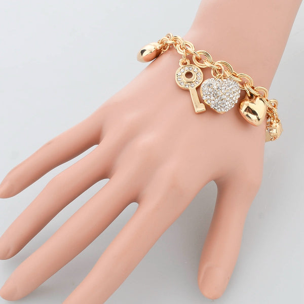TOUCHEART Stainless Steel Heart & Key Charms Bracelets & Bangles For Women Jewelry Making Gold  Wedding Bracelet Femme SBR140221
