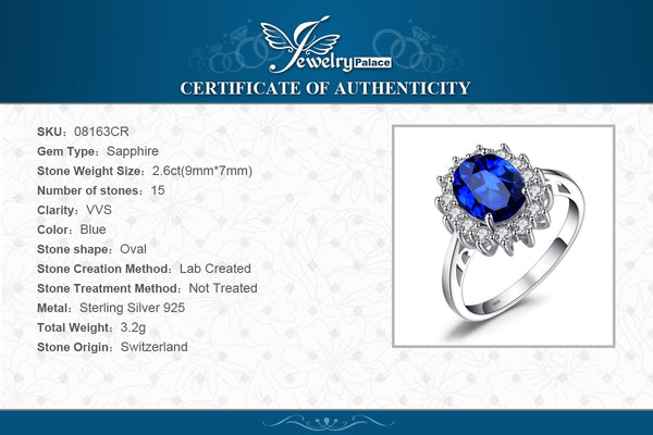 JewelryPalace Created Blue Sapphire Ring Princess Crown Halo Engagement Wedding Rings 925 Sterling Silver Rings For Women 2019
