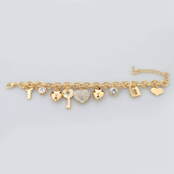 TOUCHEART Stainless Steel Heart & Key Charms Bracelets & Bangles For Women Jewelry Making Gold  Wedding Bracelet Femme SBR140221