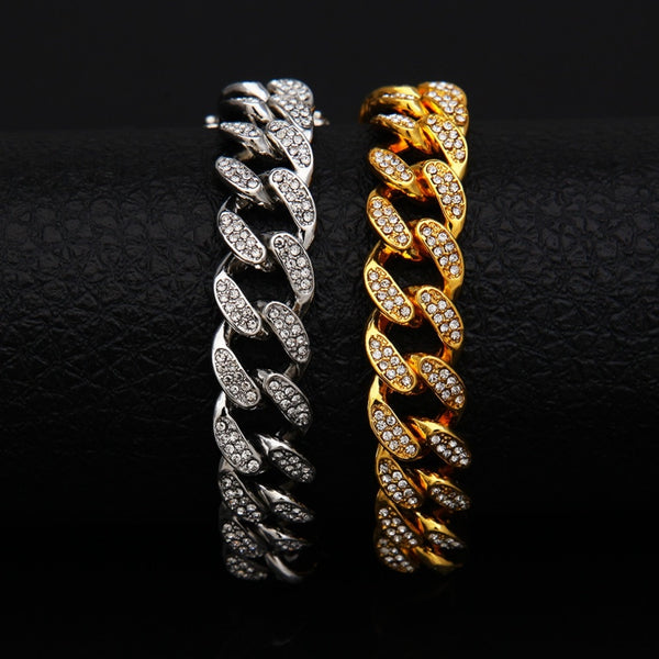 13mm Miami Cuban Link Chain Gold Silver Necklace Bracelet Iced Out Crystal Rhinestone Bling Hip hop for Men Jewelry Necklaces