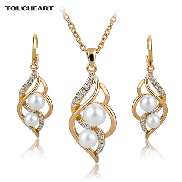 TOUCHEART Simulated Pearl Indian Wedding Jewelry Sets for Women Bridal Crystal Gold color Earrings Statement Necklaces SET140024