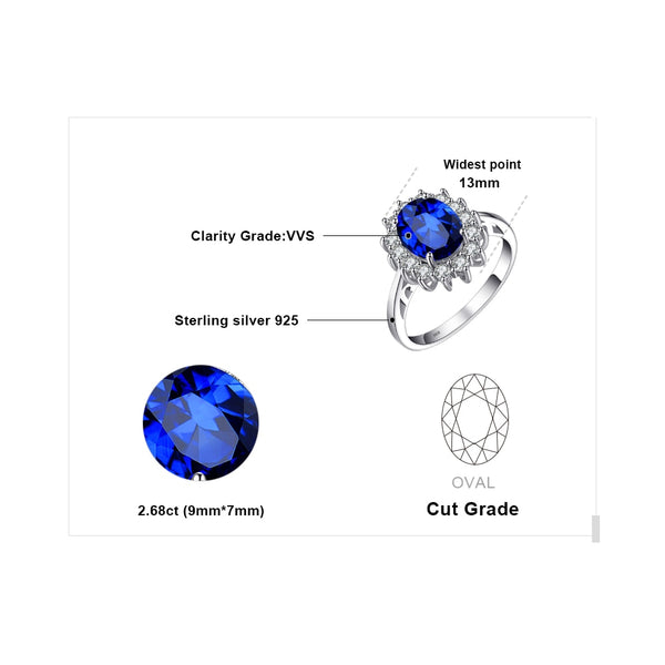 JewelryPalace Created Blue Sapphire Ring Princess Crown Halo Engagement Wedding Rings 925 Sterling Silver Rings For Women 2019