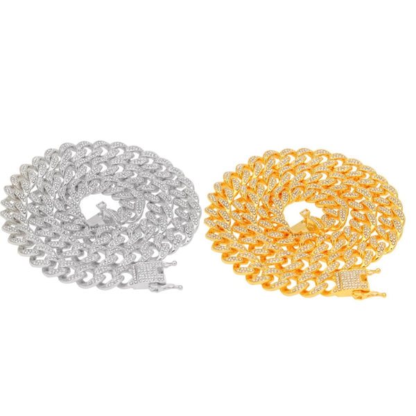 13mm Miami Cuban Link Chain Gold Silver Necklace Bracelet Iced Out Crystal Rhinestone Bling Hip hop for Men Jewelry Necklaces