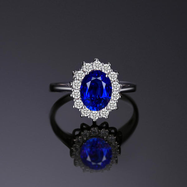 JewelryPalace Created Blue Sapphire Ring Princess Crown Halo Engagement Wedding Rings 925 Sterling Silver Rings For Women 2019