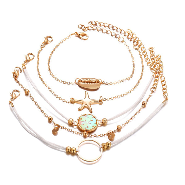 TOUCHEART 5Pcs/Set Trendy Gold Seashell Bracelet Handmade Shell Bracelets&Bangles For Women Jewelry Tassel Bracelets SBR190444