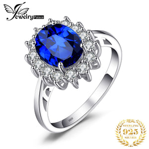 JewelryPalace Created Blue Sapphire Ring Princess Crown Halo Engagement Wedding Rings 925 Sterling Silver Rings For Women 2019