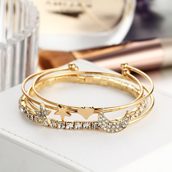 TOUCHEART 4PCS/SET Star&Heart&Moon Bracelets&Bangles For Women Cuff Bracelet Trending Jewelry Love Open Bracelet Femme SBR190464