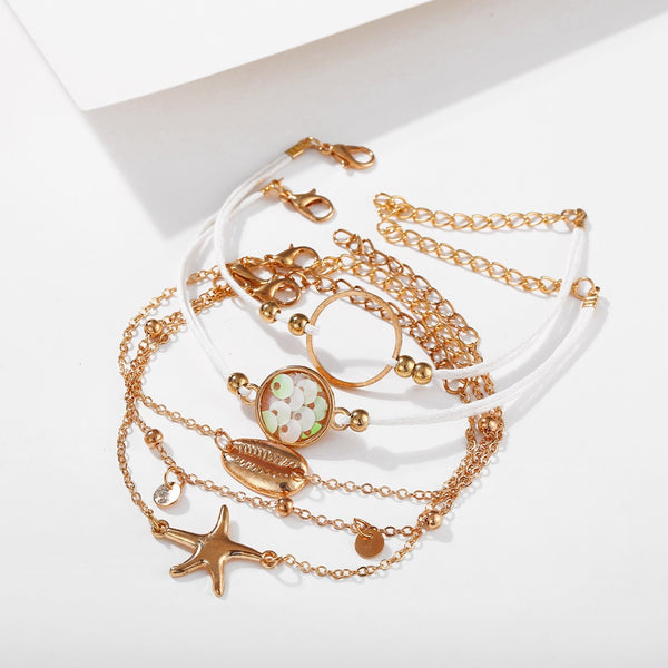 TOUCHEART 5Pcs/Set Trendy Gold Seashell Bracelet Handmade Shell Bracelets&Bangles For Women Jewelry Tassel Bracelets SBR190444