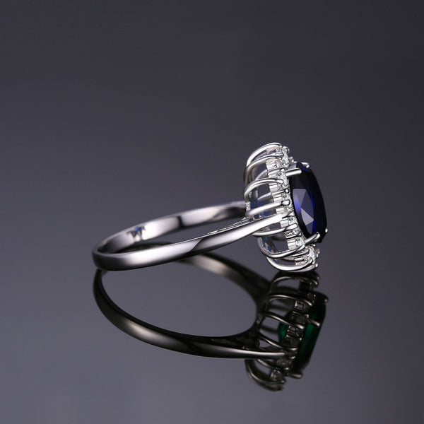 JewelryPalace Created Blue Sapphire Ring Princess Crown Halo Engagement Wedding Rings 925 Sterling Silver Rings For Women 2019